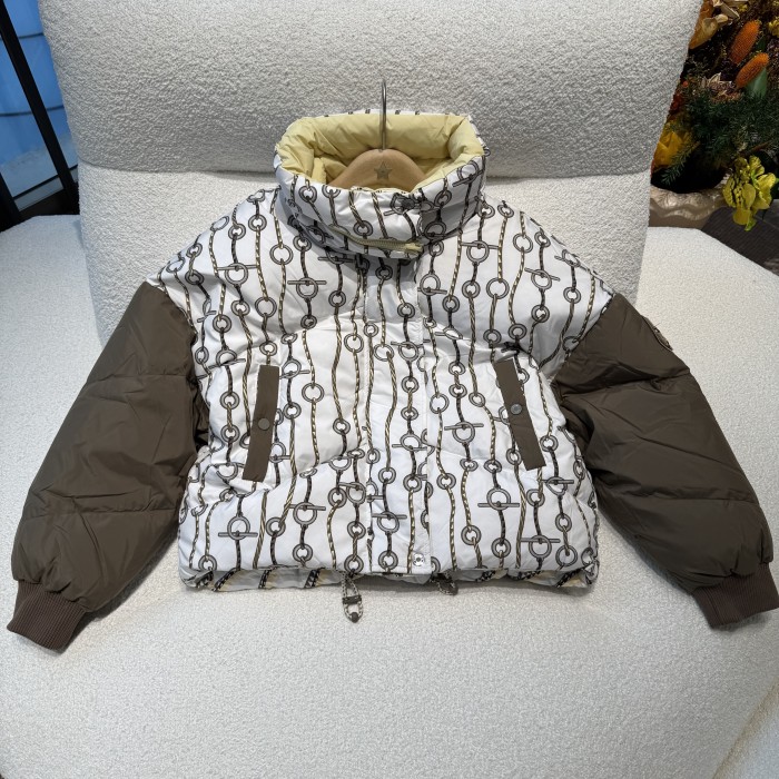 NIGO Hermes Women's Winter Fashion Casual Reversible Patterned Print Short Length High Neck Zipper White Goose Down Filled Short Jacket Down Jacket #nigo78981
