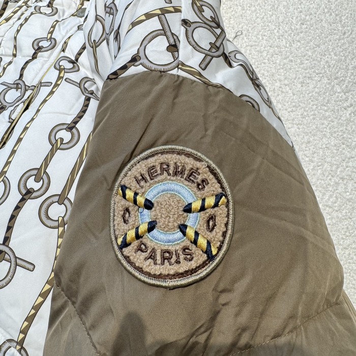NIGO Hermes Women's Winter Fashion Casual Reversible Patterned Print Short Length High Neck Zipper White Goose Down Filled Short Jacket Down Jacket #nigo78981