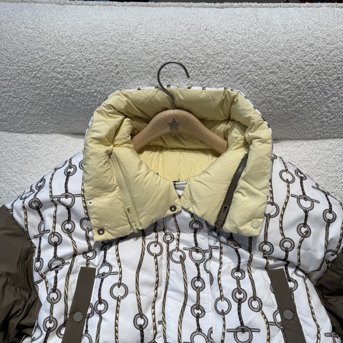 NIGO Hermes Women's Winter Fashion Casual Reversible Patterned Print Short Length High Neck Zipper White Goose Down Filled Short Jacket Down Jacket #nigo78981