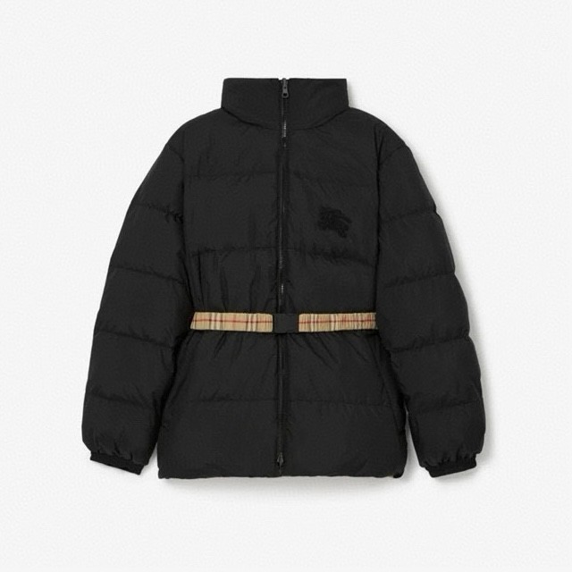 NIGO Burberry Women's Winter Fashion Casual Color Blocked High Neck Zipper Reversible Checkered Waist-Defining Down Jacket #nigo78983