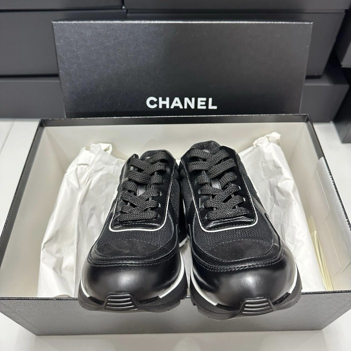 NIGO Chanel Women's Spring/Fall Fashion Classic Color Block Round Toe Lace Up Slip On Low Top Chunky Heel Sneakers Casual Shoes #nigo78988