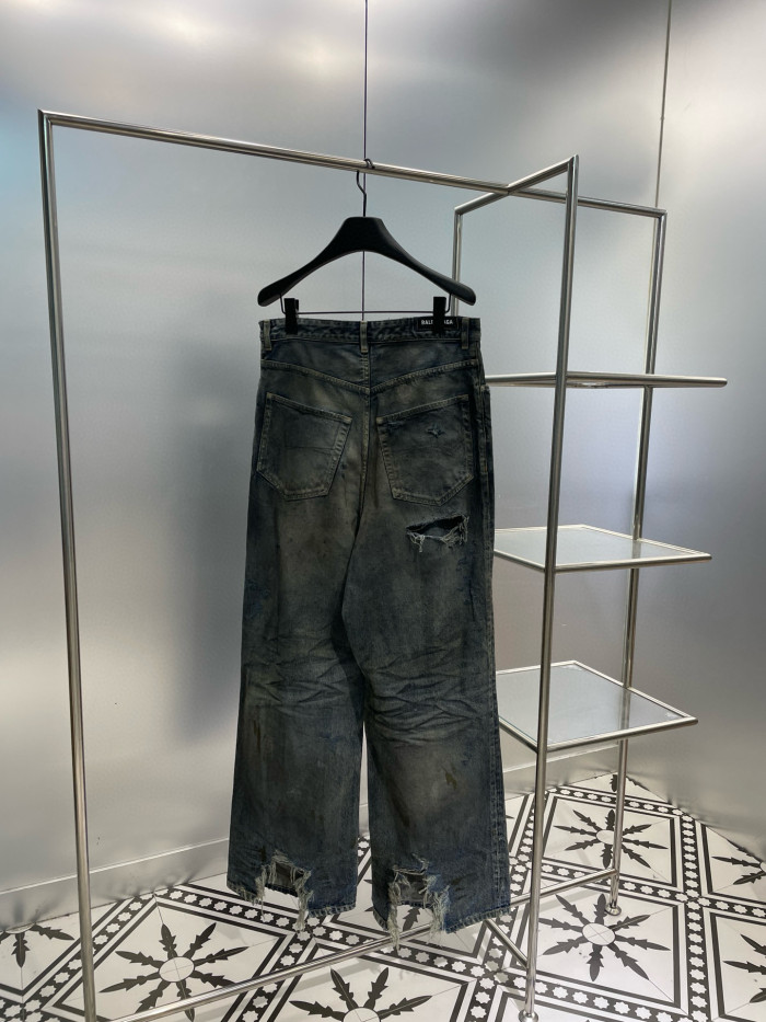 NIGO Balenciaga Men's And Women's Spring/Fall Fashion Casual Washed Distressed Relaxed Fit Ripped Jeans Pants #nigo78978