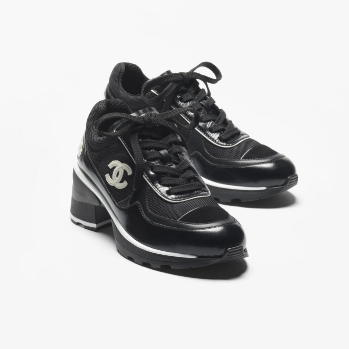 NIGO Chanel Women's Spring/Fall Fashion Classic Color Block Round Toe Lace Up Slip On Low Top Chunky Heel Sneakers Casual Shoes #nigo78988