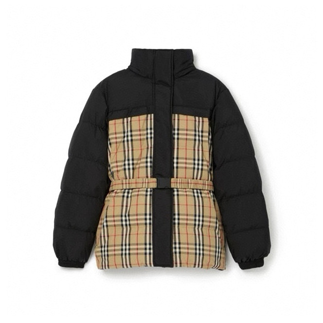 NIGO Burberry Women's Winter Fashion Casual Color Blocked High Neck Zipper Reversible Checkered Waist-Defining Down Jacket #nigo78983