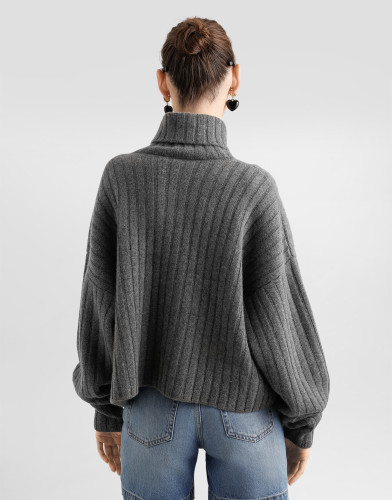 NIGO Dolce&Gabbana Women's Autumn And Winter Gray High Neck Pullover Vertical Stripe Long Sleeve Short Warm Knitted Pullover Sweater Ngvp #nigo2613