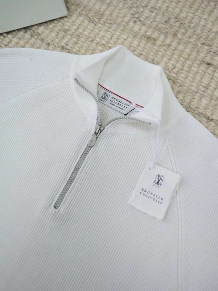 NIGO Brunello Cucinelli Men's British-Style Ribbed Cotton Knit Sweater Spring/Fall/Winter Half-Zip High-Neck Solid-Color Long-Sleeve Sweater Ngvp #nigo2525