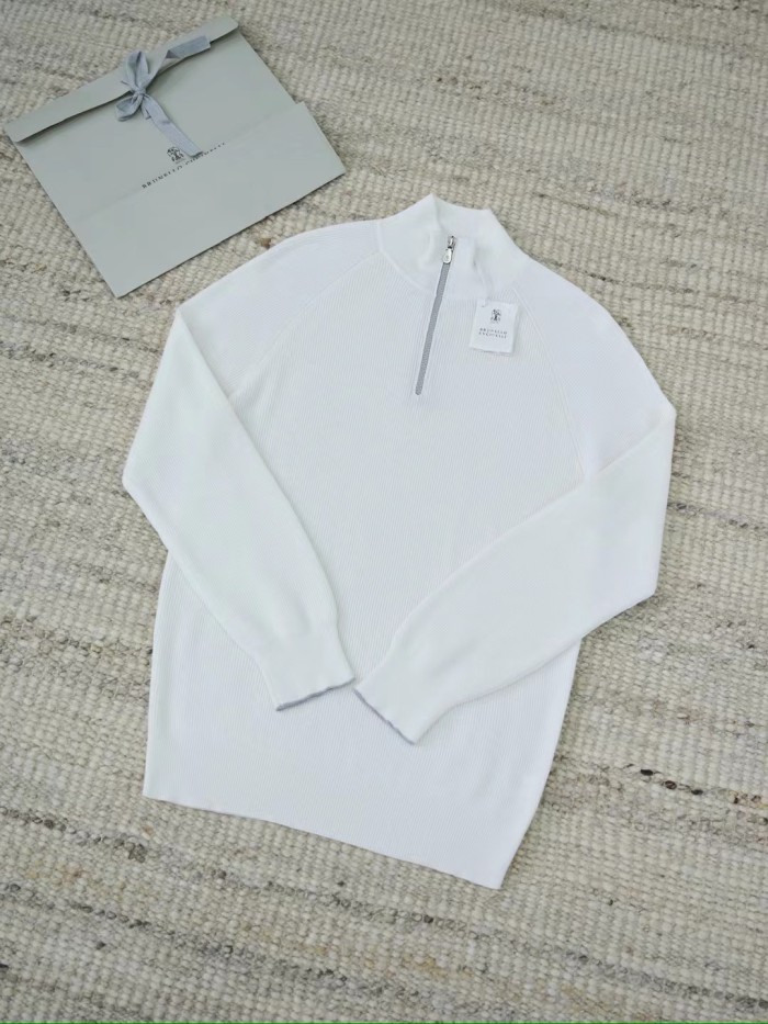 NIGO Brunello Cucinelli Men's British-Style Ribbed Cotton Knit Sweater Spring/Fall/Winter Half-Zip High-Neck Solid-Color Long-Sleeve Sweater Ngvp #nigo2525