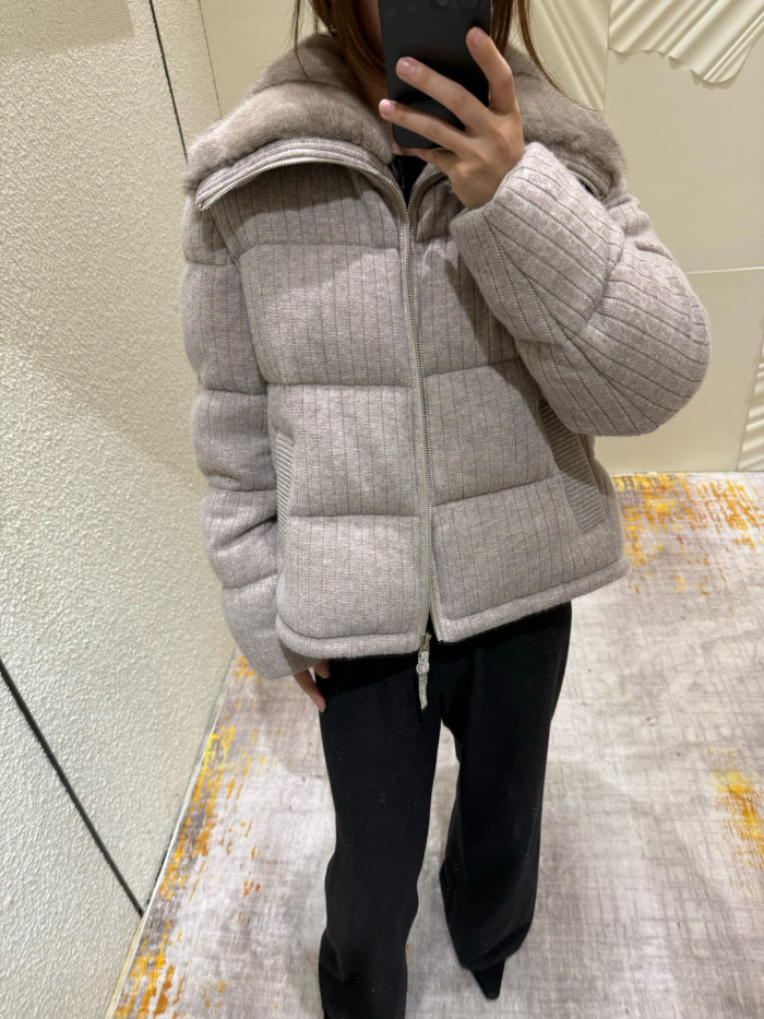NIGO Brunello Cucinelli Women's Fall/Winter Fashion Mink Cashmere Knit Down Jacket Solid Color Zipper Collar Long Sleeve Coat Ngvp #nigo2527