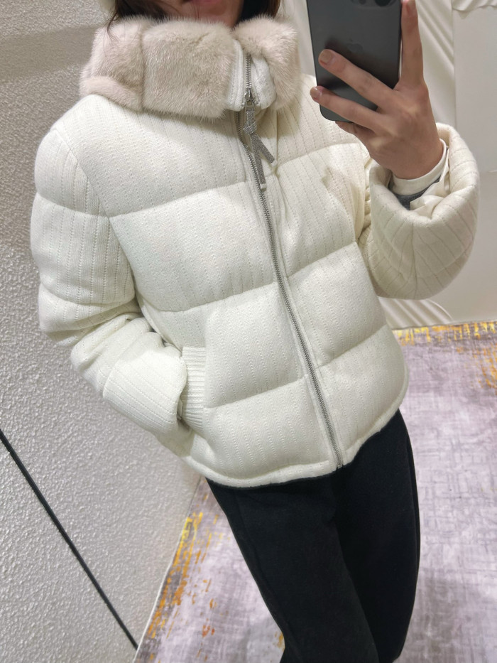 NIGO Brunello Cucinelli Women's Fall/Winter Fashion Mink Cashmere Knit Down Jacket Solid Color Zipper Collar Long Sleeve Coat Ngvp #nigo2527