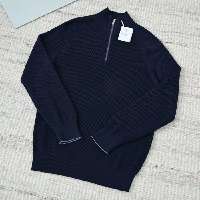 NIGO Brunello Cucinelli Men's British-Style Ribbed Cotton Knit Sweater Spring/Fall/Winter Half-Zip High-Neck Solid-Color Long-Sleeve Sweater Ngvp #nigo2525