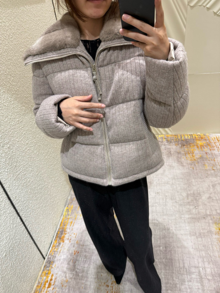 NIGO Brunello Cucinelli Women's Fall/Winter Fashion Mink Cashmere Knit Down Jacket Solid Color Zipper Collar Long Sleeve Coat Ngvp #nigo2527