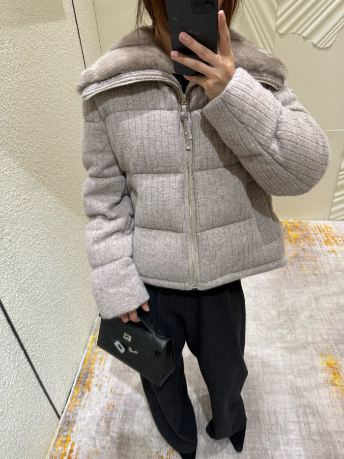 NIGO Brunello Cucinelli Women's Fall/Winter Fashion Mink Cashmere Knit Down Jacket Solid Color Zipper Collar Long Sleeve Coat Ngvp #nigo2527