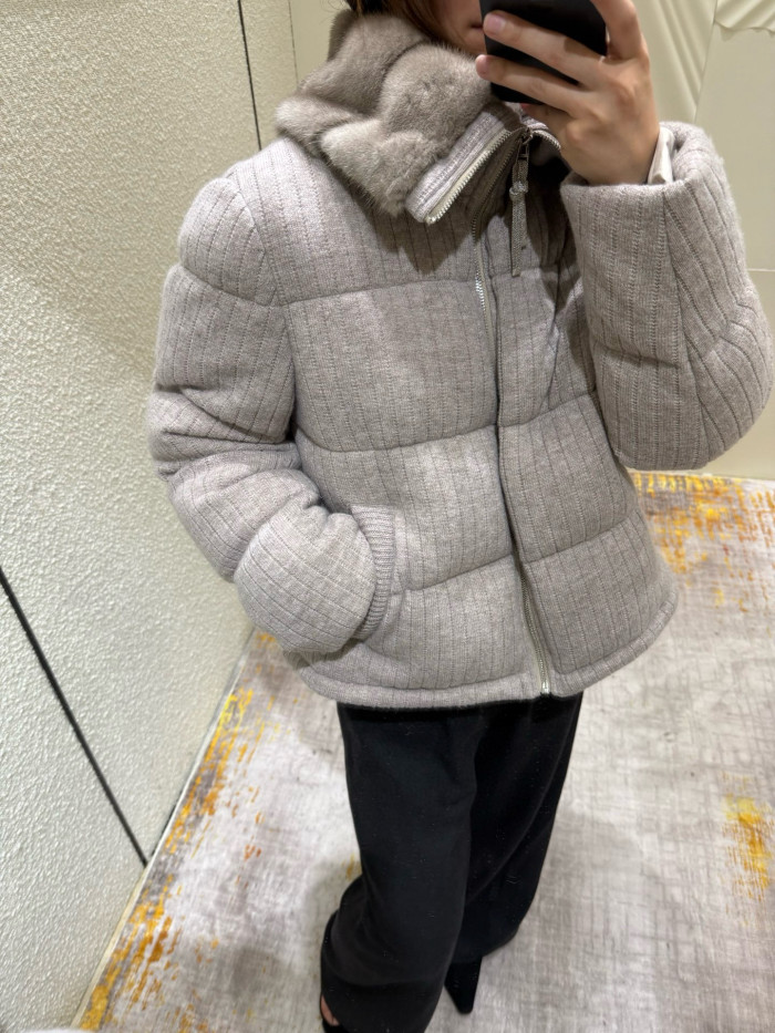 NIGO Brunello Cucinelli Women's Fall/Winter Fashion Mink Cashmere Knit Down Jacket Solid Color Zipper Collar Long Sleeve Coat Ngvp #nigo2527