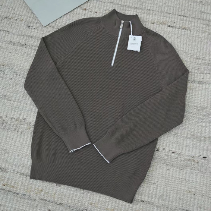 NIGO Brunello Cucinelli Men's British-Style Ribbed Cotton Knit Sweater Spring/Fall/Winter Half-Zip High-Neck Solid-Color Long-Sleeve Sweater Ngvp #nigo2525