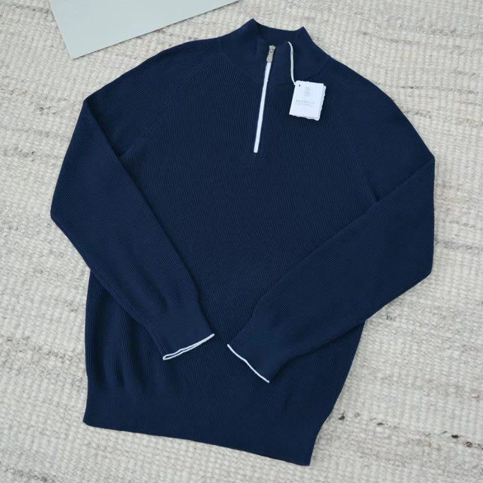NIGO Brunello Cucinelli Men's British-Style Ribbed Cotton Knit Sweater Spring/Fall/Winter Half-Zip High-Neck Solid-Color Long-Sleeve Sweater Ngvp #nigo2525