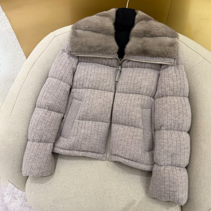 NIGO Brunello Cucinelli Women's Fall/Winter Fashion Mink Cashmere Knit Down Jacket Solid Color Zipper Collar Long Sleeve Coat Ngvp #nigo2527