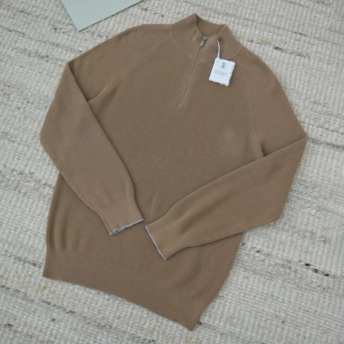 NIGO Brunello Cucinelli Men's British-Style Ribbed Cotton Knit Sweater Spring/Fall/Winter Half-Zip High-Neck Solid-Color Long-Sleeve Sweater Ngvp #nigo2525