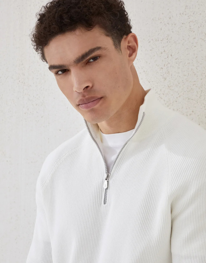 NIGO Brunello Cucinelli Men's British-Style Ribbed Cotton Knit Sweater Spring/Fall/Winter Half-Zip High-Neck Solid-Color Long-Sleeve Sweater Ngvp #nigo2525