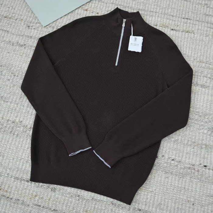 NIGO Brunello Cucinelli Men's British-Style Ribbed Cotton Knit Sweater Spring/Fall/Winter Half-Zip High-Neck Solid-Color Long-Sleeve Sweater Ngvp #nigo2525