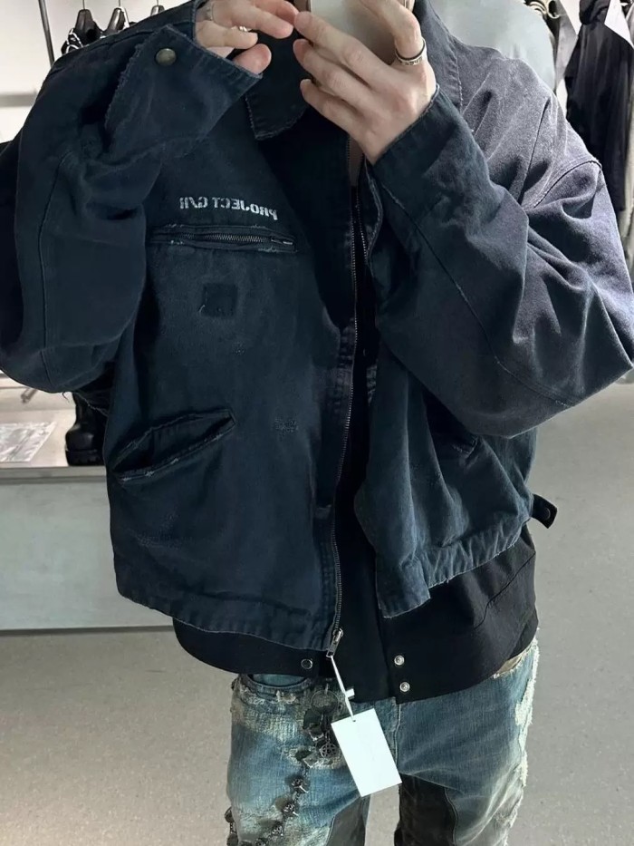 NIGO GRAILZ Project G/R Men's Autumn/winter Zip-up Jacket Washed Gradient Distressed Finish Flap Collar Fashion Casual Jacket Ngvp #nigo2615
