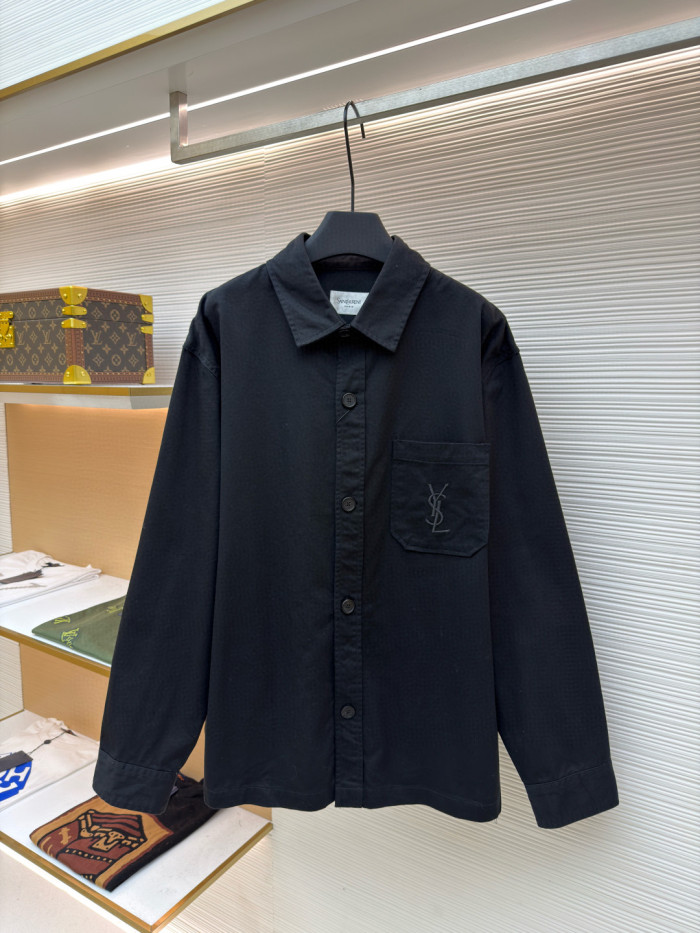 NIGO SAINT LAURENT  LE CASSANDR Men's Spring/Fall Fashion Casual Solid-Color Long-Staple Combed Cotton Collared Single-Breasted Long-Sleeve Embroidered Logo Shirt Jacket #nigo78998