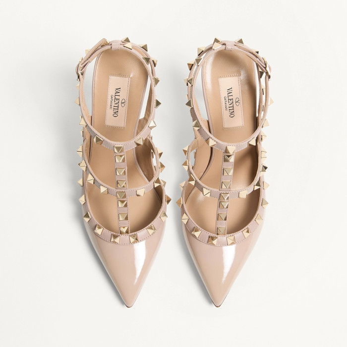 NIGO Valentino ROCKSTUD Women's Summer Classic Pointed-Toe Open-Back Stiletto Patent Leather Lace Up Studded Double-Strap High Heels #nigo78999