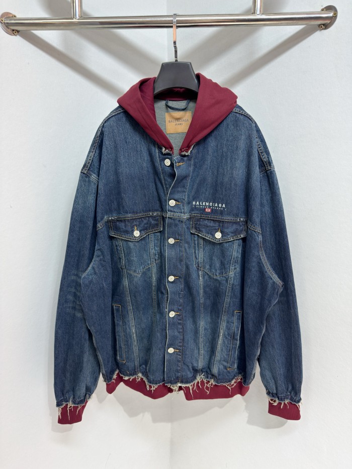 NIGO Balenciaga PATCHED  Men's And Women's  Spring/Fall Fashion Contrast Color Hooded Single Breasted Button-Up Embroidered Denim Jacket #nigo78995