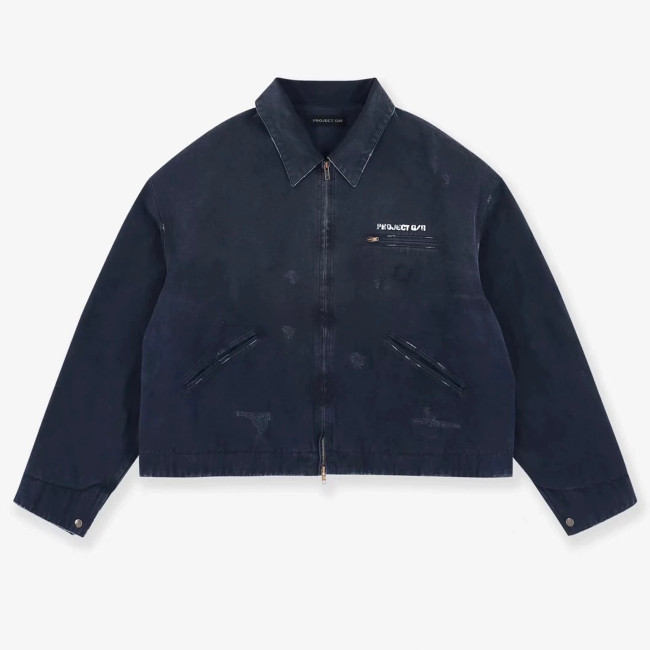 NIGO GRAILZ Project G/R Men's Autumn/winter Zip-up Jacket Washed Gradient Distressed Finish Flap Collar Fashion Casual Jacket Ngvp #nigo2615