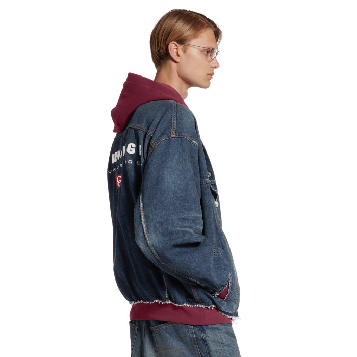 NIGO Balenciaga PATCHED  Men's And Women's  Spring/Fall Fashion Contrast Color Hooded Single Breasted Button-Up Embroidered Denim Jacket #nigo78995