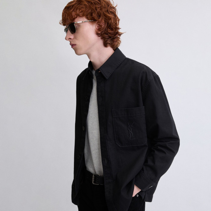 NIGO SAINT LAURENT  LE CASSANDR Men's Spring/Fall Fashion Casual Solid-Color Long-Staple Combed Cotton Collared Single-Breasted Long-Sleeve Embroidered Logo Shirt Jacket #nigo78998