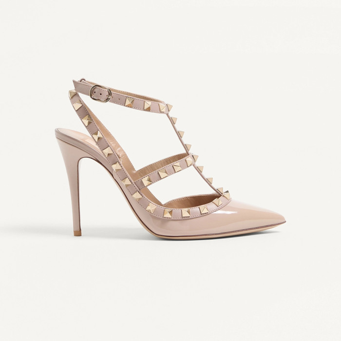 NIGO Valentino ROCKSTUD Women's Summer Classic Pointed-Toe Open-Back Stiletto Patent Leather Lace Up Studded Double-Strap High Heels #nigo78999