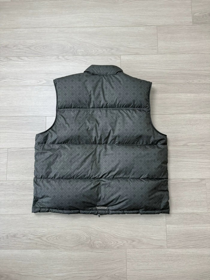 NIGO Chrome Hearts Men's And Women's Fall/Winter Fashion Casual Stand Collar Zipper Single Button Hidden Pattern 925 Sterling Silver Hardware Down Sleeveless Vest #nigo79126