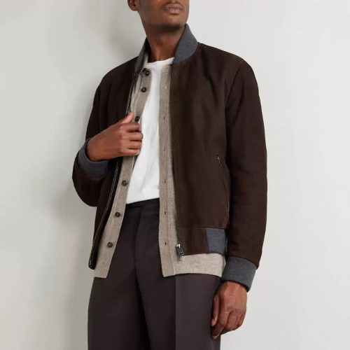 NIGO Brioni Men's Fall/Winter Fashion Casual Crew Neck Zipper Color Blocked Suede Jacket #nigo79134