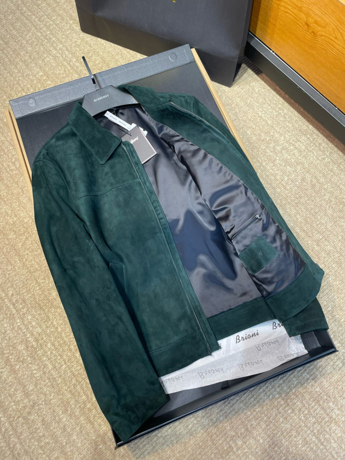 NIGO Brioni Men's Fall/Winter Fashion Classic Solid Color Lapel Zipper Suede Long Sleeve Jacket #nigo79133