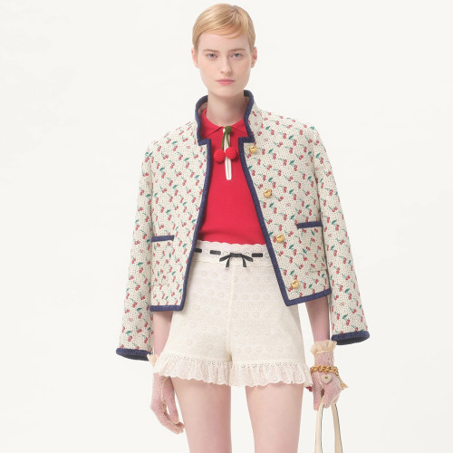 NIGO Valentino CHERRYFIC Women's Fall/Winter Fashion Casual Crew Neck Single Button Cherry Embroidery Jacquard Lined Short Jacket #nigo79124