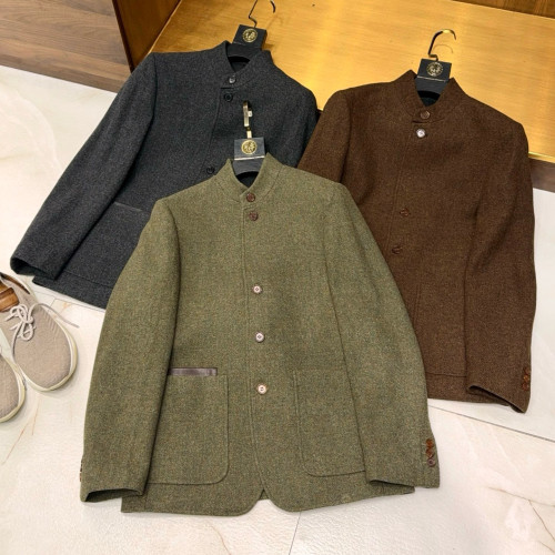 NIGO Ermenegildo Zegna Men's Spring/Fall Wool-Cashmere Blend Solid Color Stand Collar Workwear Zhongshan Suit Single-Breasted Long-Sleeve Pocket Jacket Ngvp #nigo2528