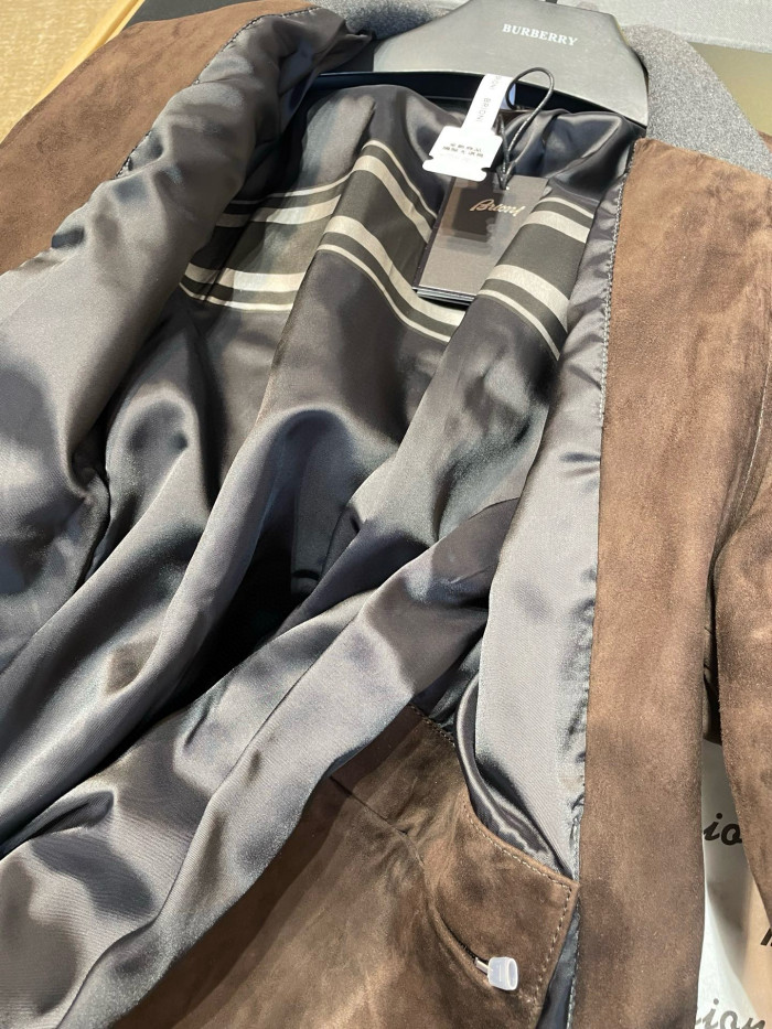 NIGO Brioni Men's Fall/Winter Fashion Casual Crew Neck Zipper Color Blocked Suede Jacket #nigo79134