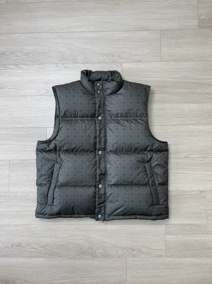 NIGO Chrome Hearts Men's And Women's Fall/Winter Fashion Casual Stand Collar Zipper Single Button Hidden Pattern 925 Sterling Silver Hardware Down Sleeveless Vest #nigo79126