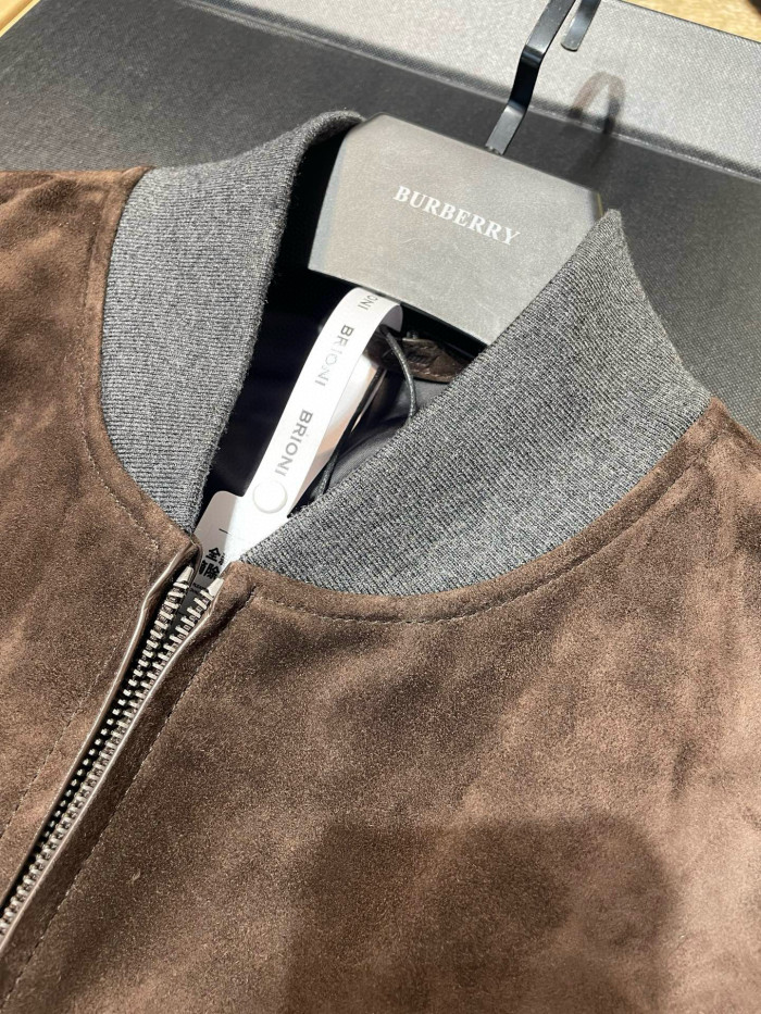 NIGO Brioni Men's Fall/Winter Fashion Casual Crew Neck Zipper Color Blocked Suede Jacket #nigo79134