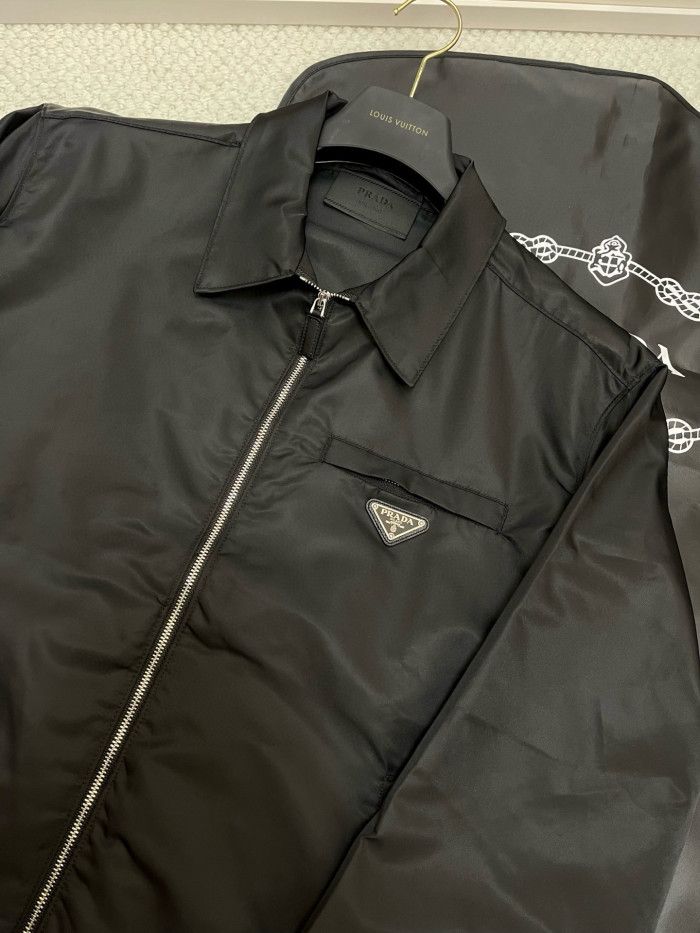 NIGO Prada Men's Fall/Winter Fashion Casual Solid Color Collared Zipper Nylon Triangular Logo Shirt Style Jacket #nigo79153