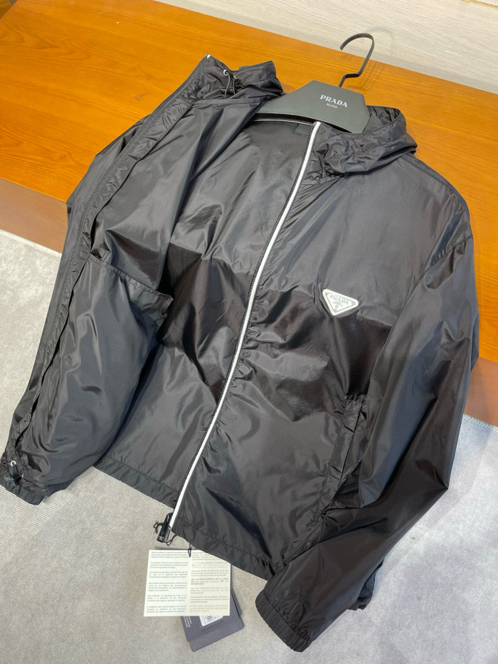 NIGO Prada Men's Spring/fall Fashion Casual Solid Color Zipper Hooded Triangle Logo Nylon Drawstring Jacket #nigo79139