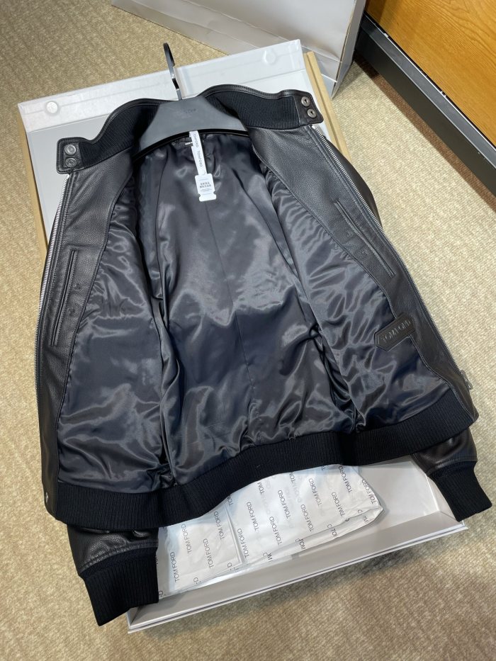 NIGO Tom Ford Men's Fall/Winter Fashion Classic Solid Color Leather High Neck Zipper Long Sleeve Leather Jacket #nigo79141