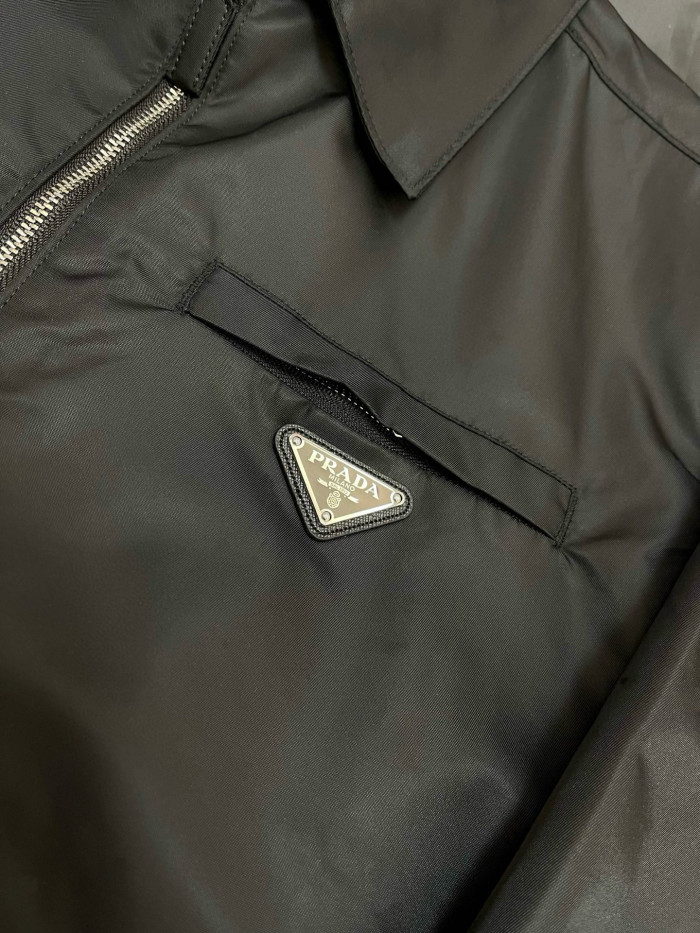 NIGO Prada Men's Fall/Winter Fashion Casual Solid Color Collared Zipper Nylon Triangular Logo Shirt Style Jacket #nigo79153