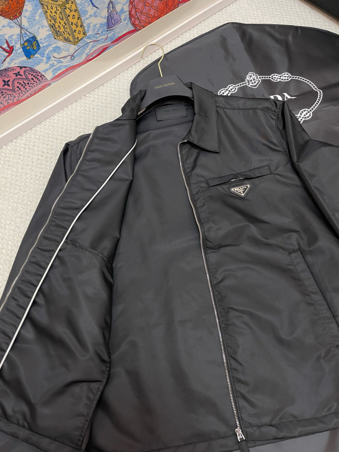 NIGO Prada Men's Fall/Winter Fashion Casual Solid Color Collared Zipper Nylon Triangular Logo Shirt Style Jacket #nigo79153