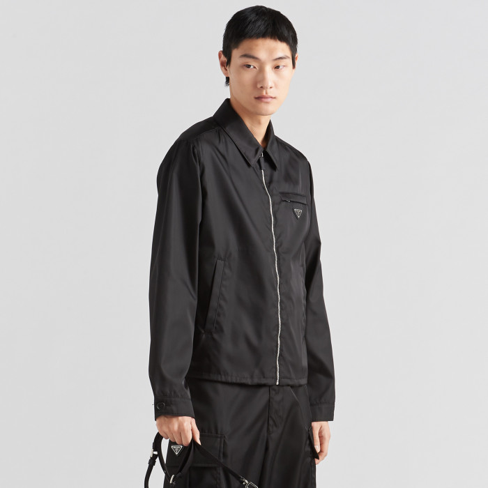 NIGO Prada Men's Fall/Winter Fashion Casual Solid Color Collared Zipper Nylon Triangular Logo Shirt Style Jacket #nigo79153
