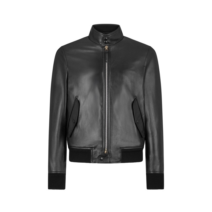 NIGO Tom Ford Men's Fall/Winter Fashion Classic Solid Color Leather High Neck Zipper Long Sleeve Leather Jacket #nigo79141