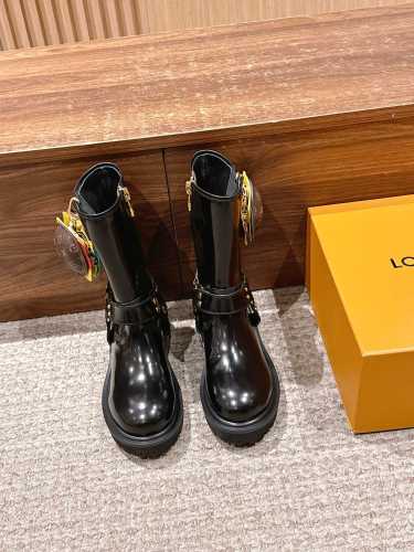 NIGO Louis Vuitton x Timberland Men's & Women's Fall/Winter Fashion Hamburger Bag Detail Leather Lined Sheepskin Solid Color Flat Zipper Casual Mid-Calf Motorcycle Boots Shoes Ngvp #nigo2534