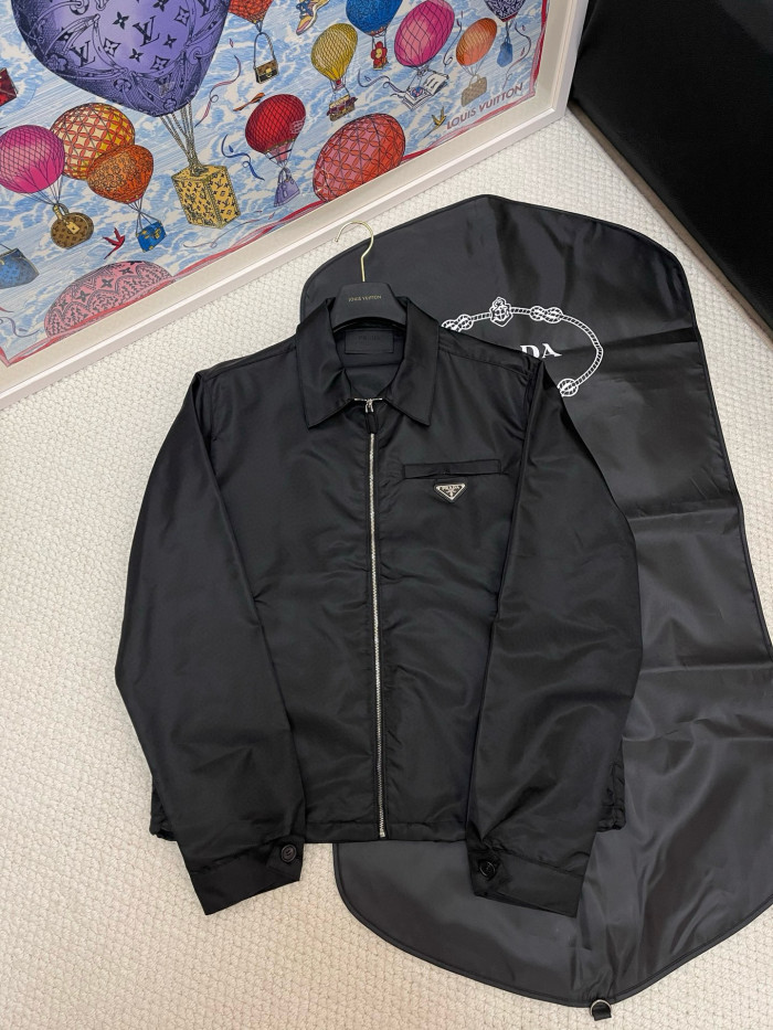 NIGO Prada Men's Fall/Winter Fashion Casual Solid Color Collared Zipper Nylon Triangular Logo Shirt Style Jacket #nigo79153