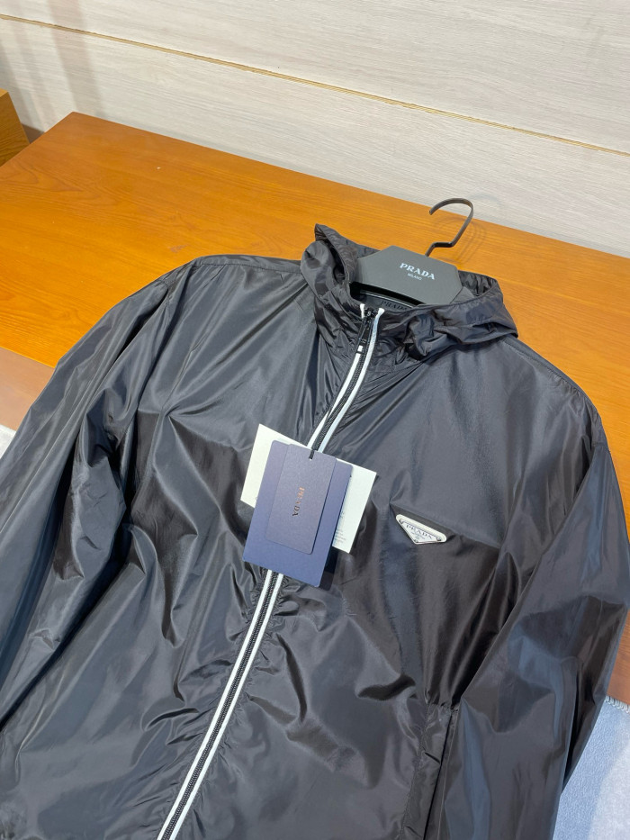 NIGO Prada Men's Spring/fall Fashion Casual Solid Color Zipper Hooded Triangle Logo Nylon Drawstring Jacket #nigo79139