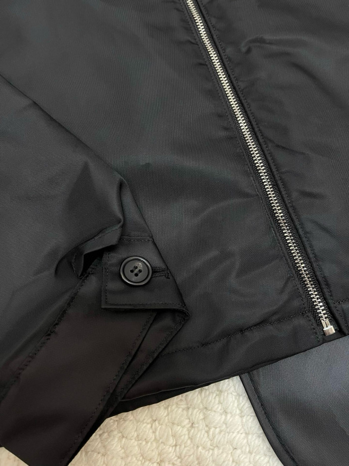 NIGO Prada Men's Fall/Winter Fashion Casual Solid Color Collared Zipper Nylon Triangular Logo Shirt Style Jacket #nigo79153